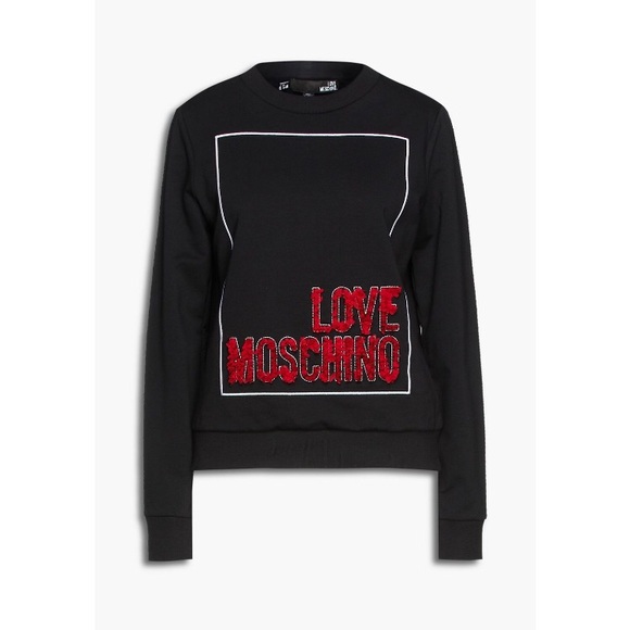 Love Moschino Black Embellished Cotton-Blend Fleece Sweatshirt US2